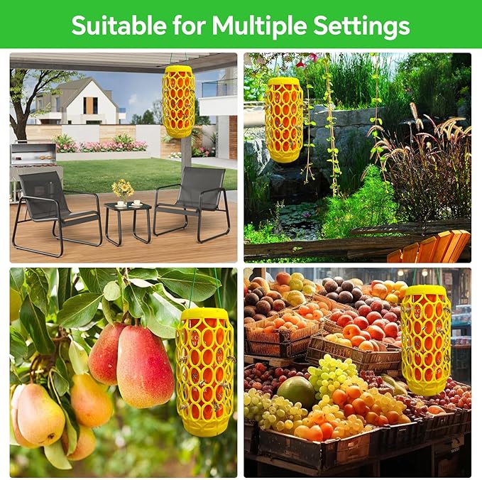 2 Pack Wasp Trap Outdoor Hanging, Wasps Traps for Patio with Honey Tray, 6 PCS Refillable Sticky Papers, Outdoor Sticky Yellow Jacket Bee Trap Insects Catcher, Fly Bug Insect Deterrent Killer