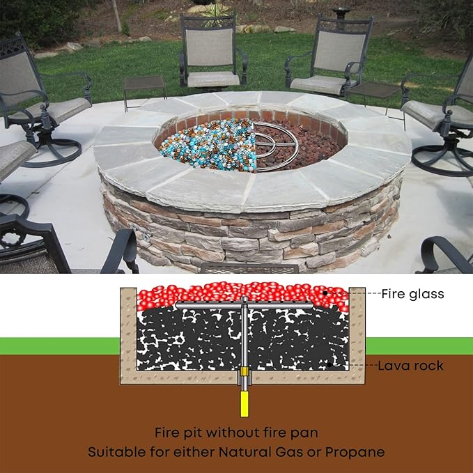 Stanbroil 12 Inch Round Fire Pit Burner Ring for Natural Gas & Propane - 304 Stainless Steel for Indoor & Outdoor Fireplace, BTU 92,000 Max