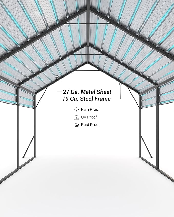GarveeLife 13 ft x16 ft x11 ft Metal Carport, Steel Heavy Duty Car Ports for All-Weather, for Cars, Motorcycles, ATV, or Boats, N.W. 500 LBS