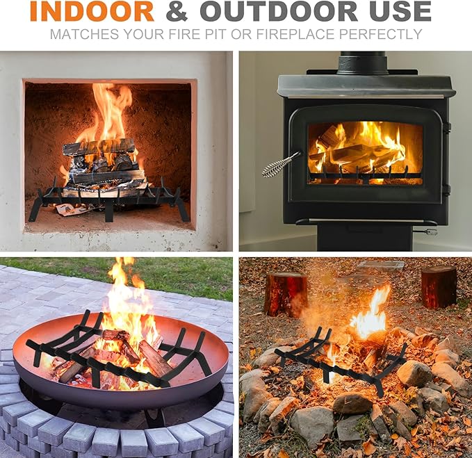 Fireplace Grates 24 Inch - Heavy Duty Steel Fireplace Rack | Fireplace Log Holder for Indoor & Outdoor | Fire Place Grate| Fireplace Racks for Inside Fireplace| Large Firewood Grate| Easy Assembly