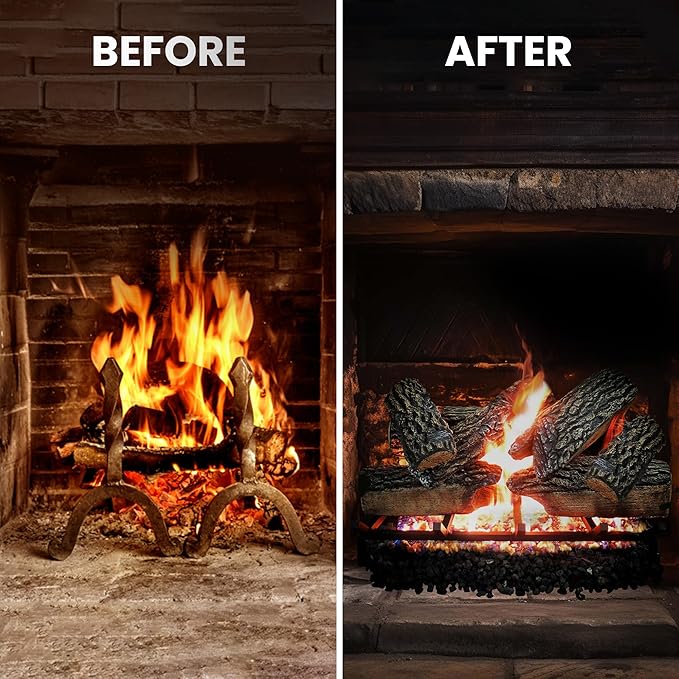30" Premium Gas Logs - Remote Control Kit Included - for Liquid Propane Vented Fireplaces - Blazing Oak Design (Logs + Remote Light Kit)