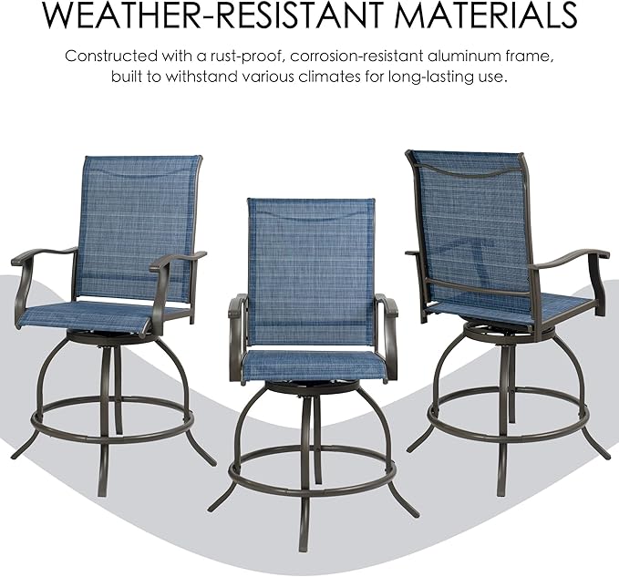 Kozyard Isabella Outdoor Patio High Swivel Bar Stools/Chairs Set for 2 Counter Height Tall Patio Swivel Chairs for Backyard Cafes Bistro Restaurants Chic Bars (NavyBlue/Textilence)