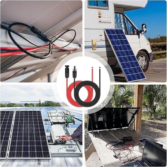 iGreely Solar Panel Extension Cable - 10 Feet 10AWG(6mm²) Solar Extension Cable with Female and Male Connector Solar Panel Wiring Wire Adapter (10FT Red + 10FT Black)