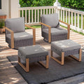 Rilyson Outdoor Wicker Patio Furniture Set - 4 Piece Patio Conversation Set with 2 Wicker Swivel Rocker Chairs,2 Rattan Ottoman, Thick Cushions, Deep Seating, Wide Armrest(Brown/Grey)