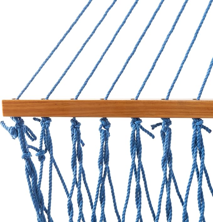Original Pawleys Island Single Coastal Blue DuraCord Rope Hammock – 12 ft. x 50 in., 1-Person, 450 lb Capacity, Oak Spreader Bar, Zinc-Plated Hardware, Handcrafted in The USA