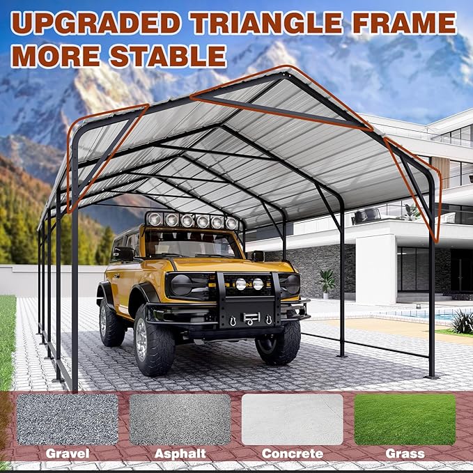 LEVELEVE 12x20 FT Heavy-Duty Metal Carport, Galvanized Steel Car Canopy with Reinforced Base Frame, Outdoor Shelter for Cars, Trucks, Boats, Tractors & RV