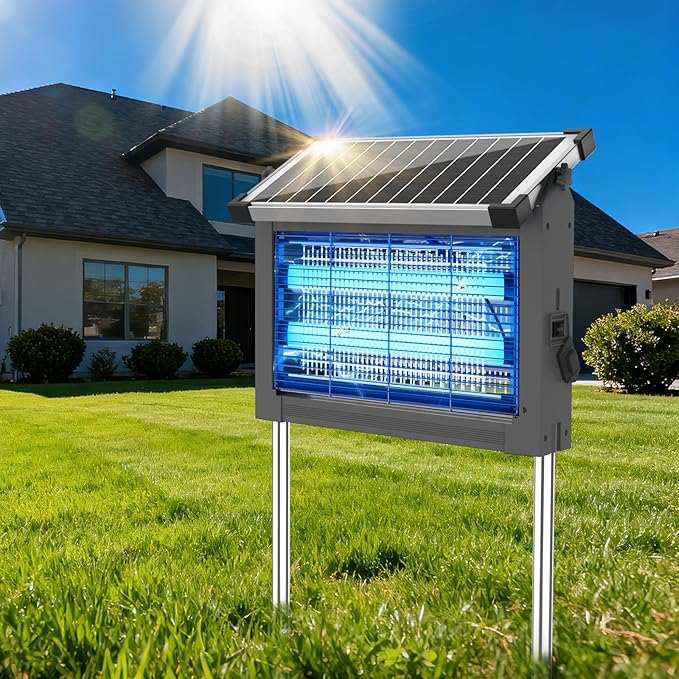 Solar Bug Zapper Outdoor, Mosquito Zapper Waterproof Electric Fly Zapper Rechargeable Mosquito Killer Lamp with 10W Solar Panel, 4500V Cordless Fly Trap for Backyard, Patio, Garden, RV, Camping
