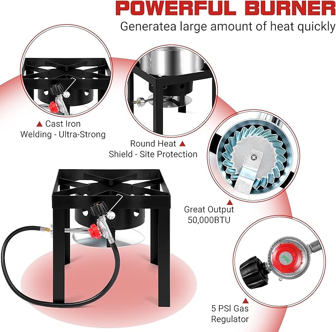 30QT Turkey Fryer & 10QT Fish Fryer Kit, Turkey Fryer Pot with Baskets and 50,000 BTU Propane Burner Stove for Party/Courtyard/Outdoor