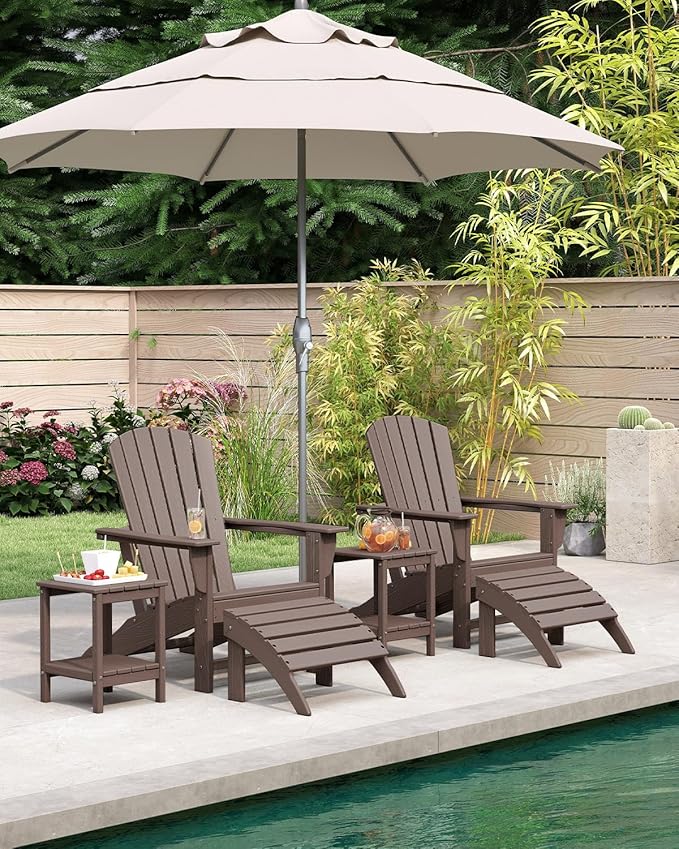 BRIOPAWS Adirondack-Chairs-Set of 2 | Brownwood Grain |Fire Pit Chair | Oversized | HDPE Plastic | Weather Resistant | for Deck Outdoor Poolside Campfire