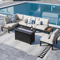 Sophia & William 6 Pieces Patio Furniture Set with 45" Fire Pit Table, Metal Outdoor Sectional Sofa Set -2 x Single Couch with Side Table,2 x Single Sofa,1 x Loveseat,1 x Propane Fire Pit