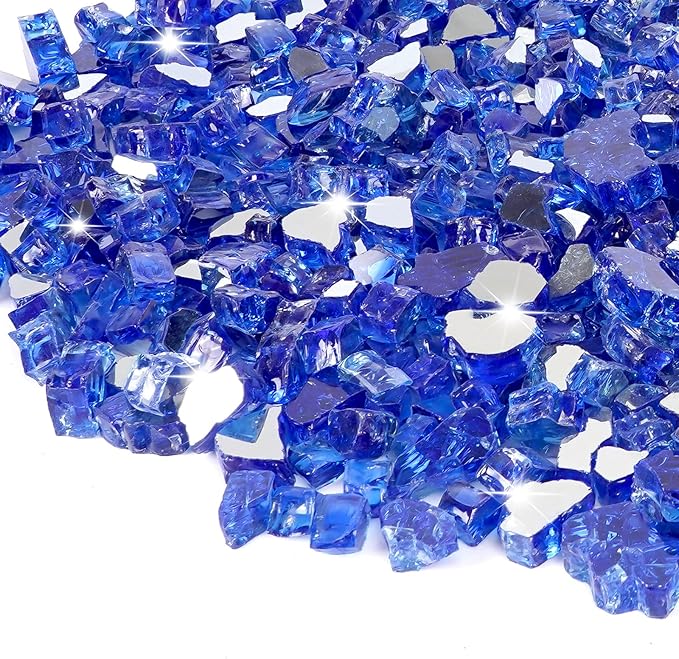 Mesida Fire Glass for Propane Fire Pit - 10 lb Reflective High Luster Glass Rocks, Cobalt Blue 1/2-Inch Fire Pit Glass for Indoor/Outdoor Fireplace & Fire Table, Tempered Decorative Firepit Rocks