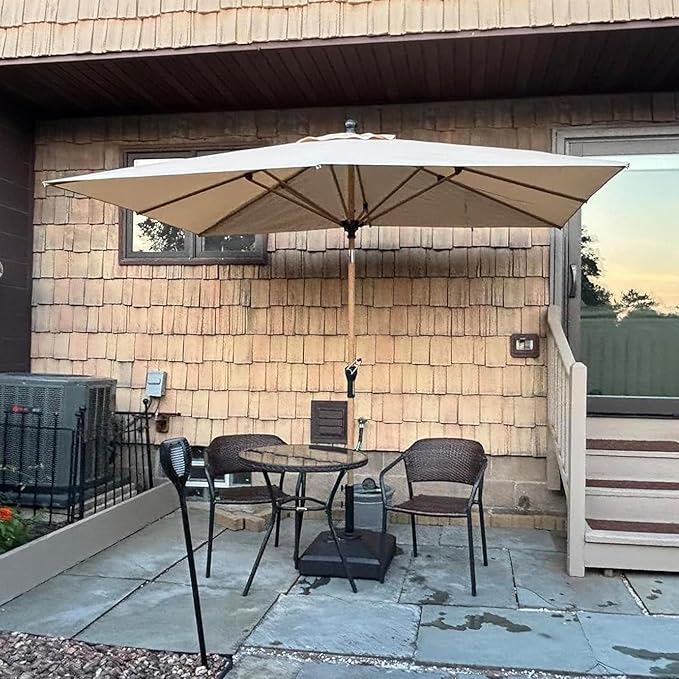 PURPLE LEAF 6' x 9' Patio Umbrella with Base Market Umbrella Rectangular Outdoor Umbrella with Push Button Tilt & Crank and 8 Ribs Aluminum Table Umbrella for Pool Backyard Beach, Beige