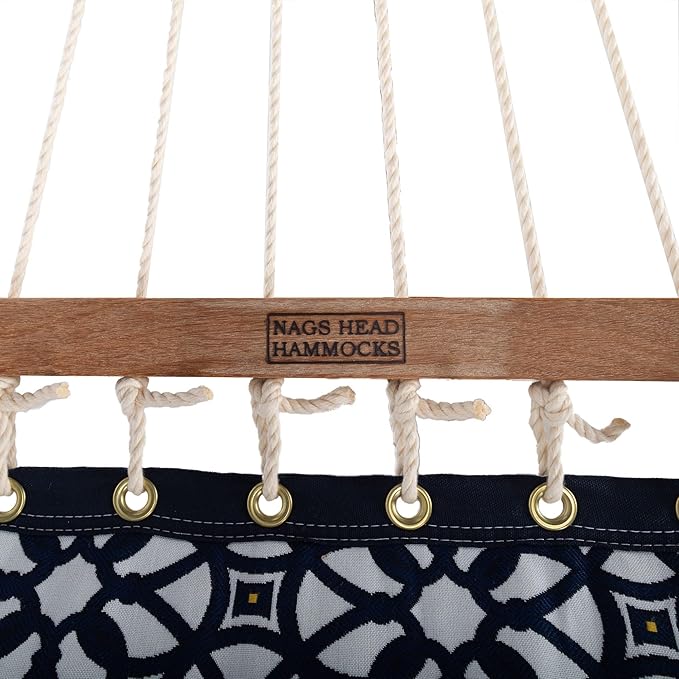 Nags Head Hammocks Luxe Indigo Sunbrella Tufted Hammock – 13 ft. x 55 in., 2-Person, 450 lb Capacity, Detachable Pillow, Cumaru Spreader Bar, Galvanized Hardware, Handcrafted in The Carolinas