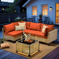 Outdoor Sectional Patio Furniture Set with Glowing Table,5 Pieces Wicker Conversation Sets L Shaped Couch Out Door Sofa Set Outside Furniture for Garden Deck Yard Porch,Red,