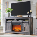 OKD Farmhouse Fireplace TV Stand for 70 Inch TV, 34" Tall Highboy Entertainment Center w/Electric Fireplace, Rustic Media Console w/Sliding Arched Door for Living Room,Dark Rustic Oak