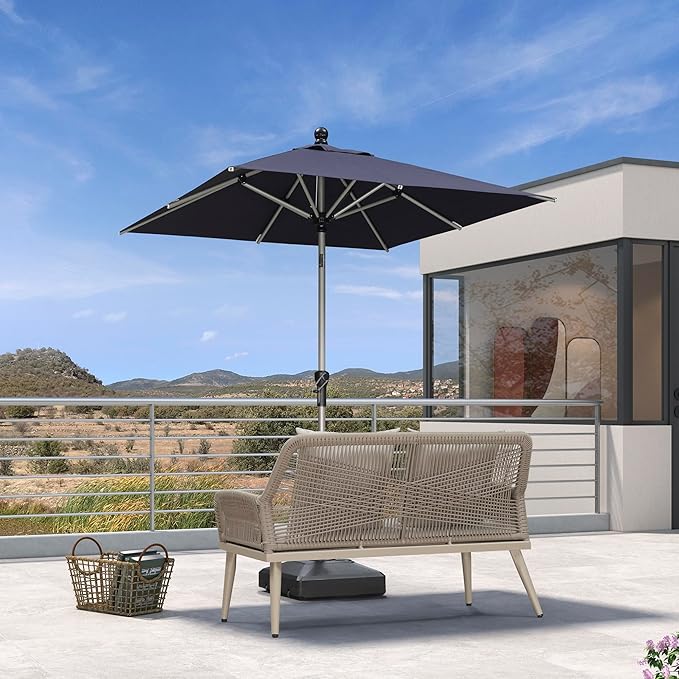PURPLE LEAF 6' x 6' Square Patio Umbrella with Tilt Adjustment, Outdoor Table Umbrella Champagne Aluminum Frame, Market Umbrella Pool Umbrella for Deck Garden, Patio, or Poolside