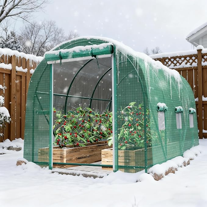 Walk-in Tunnel Greenhouse，Portable Plant Hot Housewith Dual Zippered Screen Doors & 6 Screen Windows Heavy Duty Plastic Plant Warm House with Reinforced Frame (10x7x7 FT)