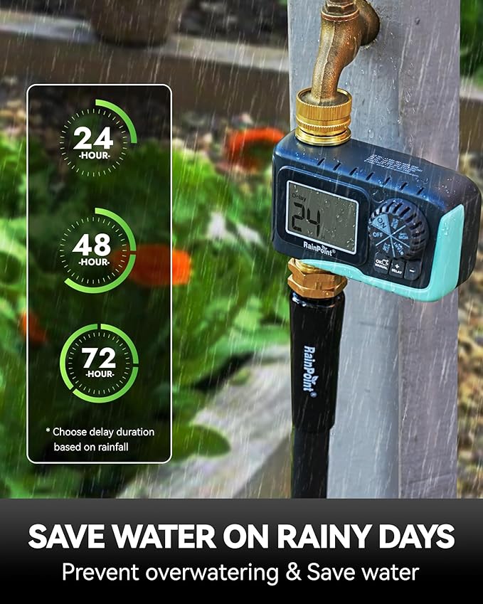 RAINPOINT Sprinkler Timer, 100% Metal Pipe Water Timer for Garden Hose, Programmable Hose Controller for Watering, Sprinkler Controller with Manual Watering/Rain Delay for Outdoor Lawn & Garden 1 Zone