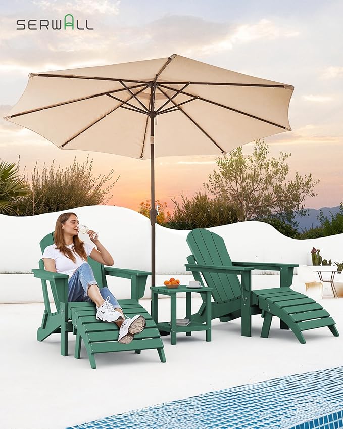 SERWALL Foldable Adirondack Chair Set of 2 for Patio Garden Outdoors Fire Pit Chairs-Green