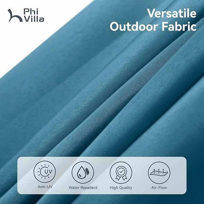 PHI VILLA 15ft Large Patio Umbrellas with Base Included, Outdoor Double-Sided Rectangle Market Umbrella with Crank Handle, for Poolside Lawn Garden, Cyan