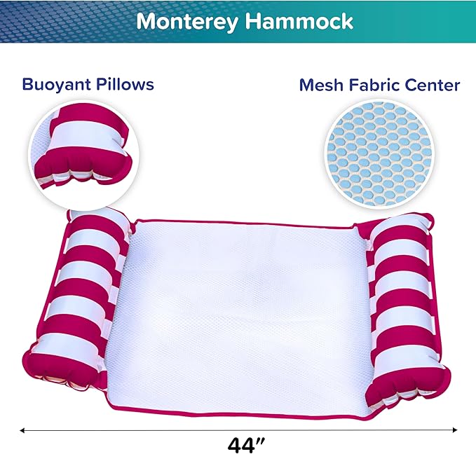 Aqua 4-in-1 Monterey Hammock Pool Float & Water Hammocks, 1-2-3-4 Multipacks – Multiple Colors/Styles – for Adults and Kids Floating