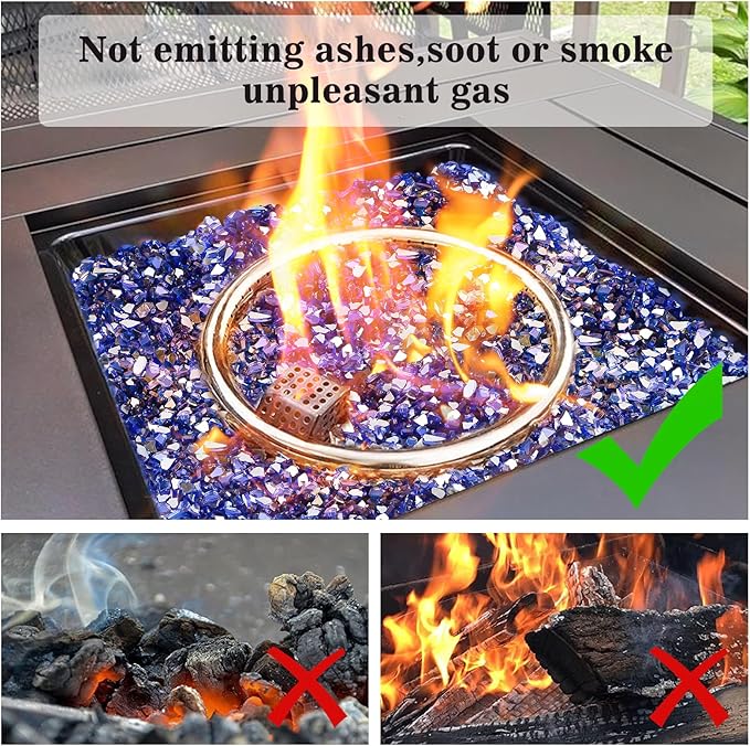 GRISUN Cobalt Blue Fire Glass for Fire Pit, 20 Pounds 1/4 Inch High Luster Reflective Tempered Glass Rocks for Natural or Propane Fireplace, Safe for Outdoors and Indoors Firepit Glass