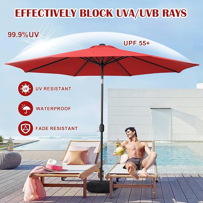 Sundale Outdoor Olefin 5-Year-Non-Fading Patio Umbrella with Sand Bag Umbrella Base, Outdoor Umbrella with Tilt and Crank