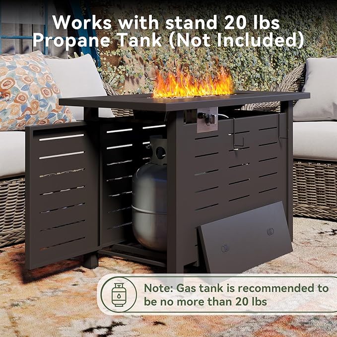 Aoxun 40 Inch Outdoor Propane Fire Pit - 50,000 BTU Gas Fire Pit Table with Lava Rocks, Patio Heater Rectangle Fire Table with Removable Lid & Waterproof Cover for Deck, Backyard, Garden, Black