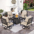 SUNSHINE VALLEY Patio Furniture Set with Firepit Table, 5 Piece Metal Outdoor Patio Furniture set for 4, 4 Swivel Chairs with 5.75" Extra Thick Cushion and Gas Firepit Table for Backyard Poolside Deck