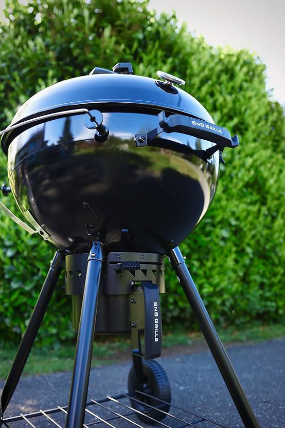 Slow 'N Sear SnS Grills Black Edition 22" Charcoal Kettle Grill, Porcelain Enamel, with Deluxe Insert and EasySpin Grate