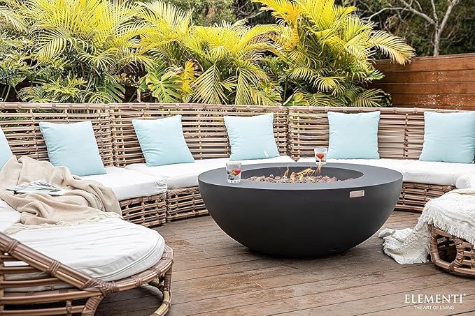 Elementi Lunar Bowl Cast Concrete Fire Table, Outdoor Fire Pit Fire Table Patio Furniture, Dark Gray (Natural Gas)