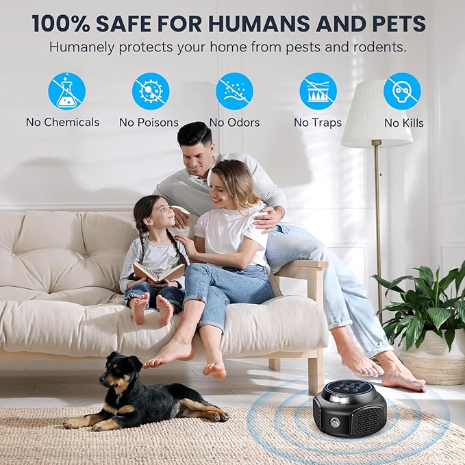 Ultrasonic Pest Repeller, Mice Repellent Ultrasonic Plug in, Electronic Indoor Pest Control Device with 3 Modes, Mouse Squirrel Rat Bats Roach Spider Repellent (Black)