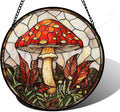 DASTOLL Stained Glass Window Hanging, Big Red Mushroom Suncatcher for Doors Home Sun Catchers Decoration and Christmas, Mother's Day Birthday Gifts for Women, Men, and Mom 11.8x11.8 in