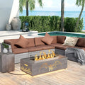 Dineli 2-Piece Outdoor Propane Fire Pit Table Set w Tank Table 42'' Rectangular Gas Fire Pits for Outside Patio Fire Table w LED, 50,000 BTU (Gray, Pterosaur Cutout with Warmlight)