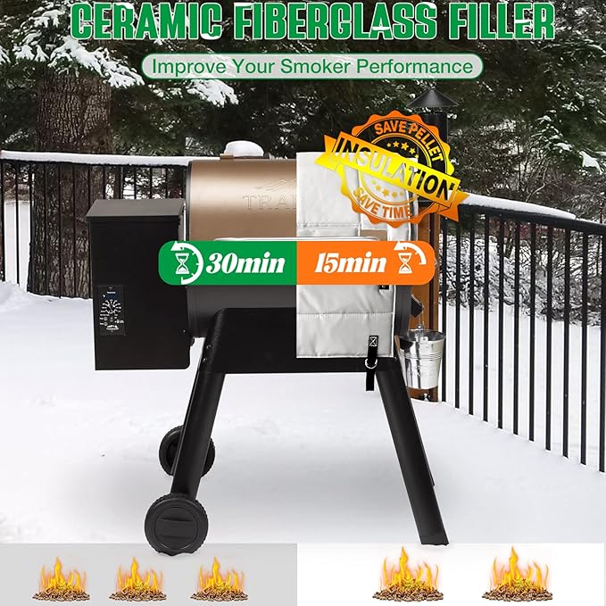Grill Insulated Blanket for Traeger Pro 22 575 Smoker Cover Ironwood 650 Lil' Tex Elite Thermal Insulation BAC626 Replacement Parts Insulator Wood Pellet Grills BBQ Winter Accessory