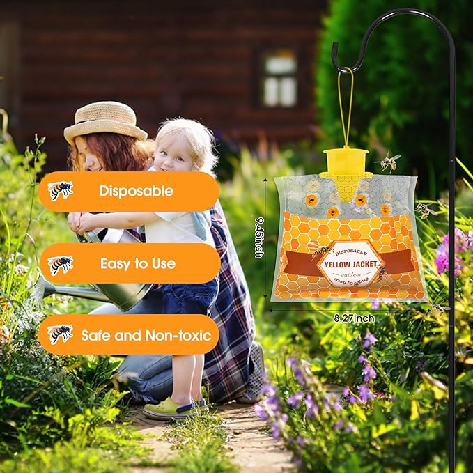 8 Pack Disposable Carpenter Bee Traps for Outside Wasp Traps Outdoor Hanging Yellow Jacket Trap Hornet Trap Bee Killer, Wasp Catcher for Patio, Garden