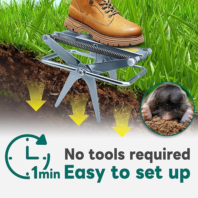 Metal Mole Trap with Spring-Loaded Mechanism, Mole Trap Killer, mole Traps That Kill Best,4-Pack Red Markers