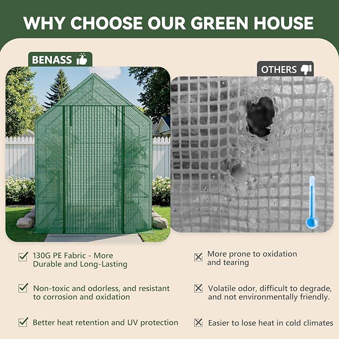 Greenhouse for Outdoors, Small Greenhouse, Walk-in Greenhouses with 3 Tiers 8 Shelves, PE Cover, Heavy Duty Plant Greenhouses for Garden and Backyard