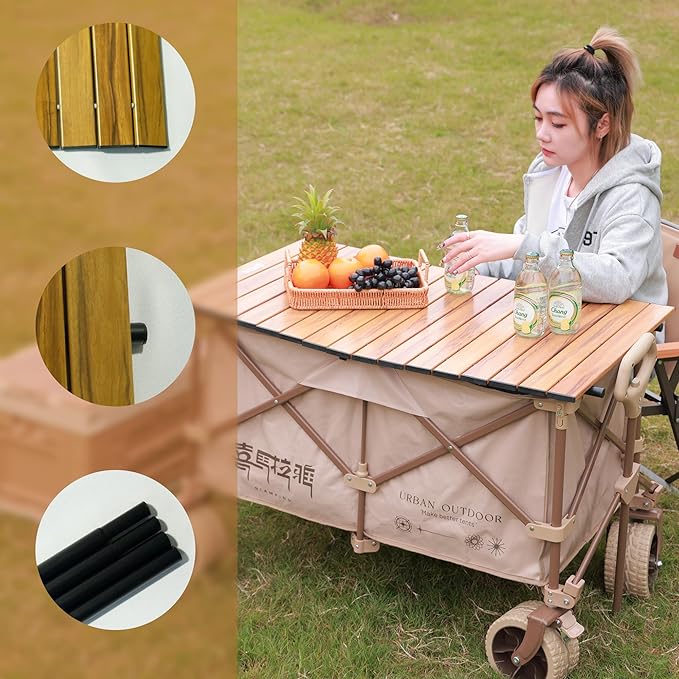Aluminum Alloy Steel Collapsible Board Desktop Folding Table for Garden Cart Foldable Wagon Heavy Duty Foldable Metal Outdoor Camping 37.4x21.6 inch (Green)