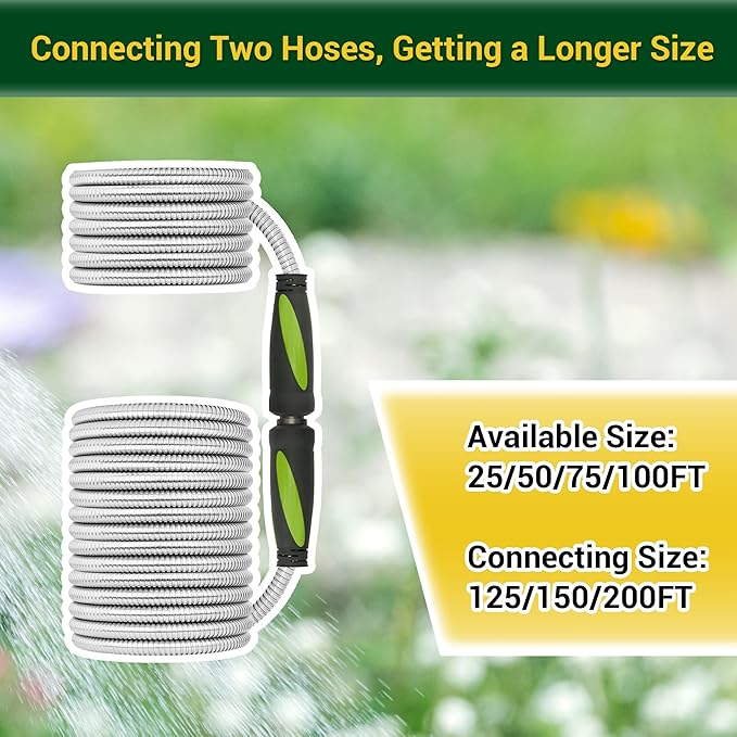 Garden Hose - Water Hose 75 FT with Swivel Handle, Flexible, Heavy Duty, No Kink, Lightweight Metal Hose for Outdoor, Yard, 304 Stainless Steel