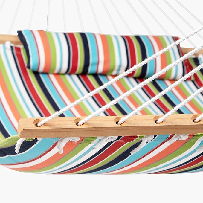 Lazy Daze Hammocks 12 FT Sunbrella Fabric Hammock with Spreader Bars and Free Pillow Fits for 2 Persons, All Weather and Fade Resistant for Patio Yard, 450 lbs Capacity, Carousel Confetti