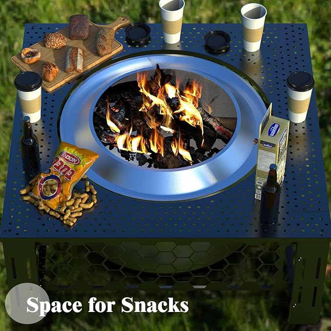 Fire Pit Surround Tabletop Use for Solo Stove Bonfire Ranger Yukon 2.0, Adjustable Surround Tabletop for Solo Stove Mesa with UV-Resistant Outdoor Fabric, Metal Black for Indoor Outdoor Use
