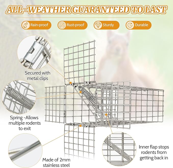 2Sets One Way Squirrel Door Excluders, Animal Excluder Cage, Humane Squirrels, Chipmunks Contactless Excluder, for Outdoor Spaces Like Attics, Chimneys - Includes Full Installation Kit