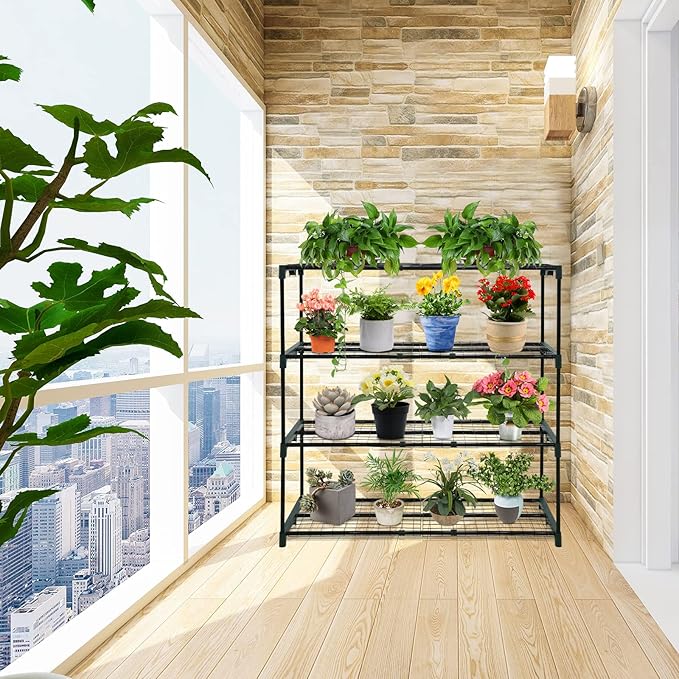 EAGLE PEAK Greenhouse Shelving Staging Double 4 Tier, Outdoor/Indoor Plant Shelves, 42"x17"x42", Green