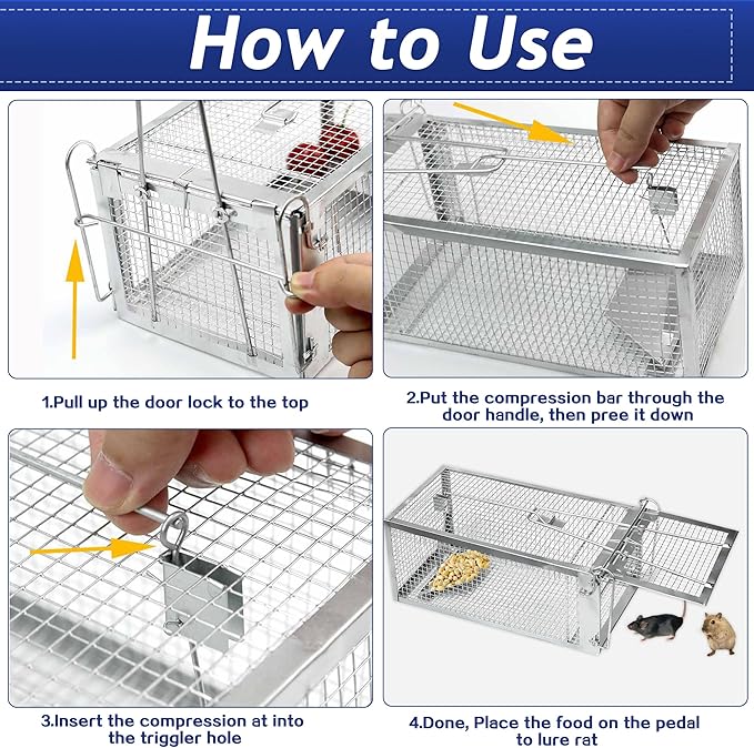 2 Pack Humane Rat Traps - Rodent Trap for Squirrel Mouse Mice, Live Rat Traps Catch and Release for Indoors and Outdoors-（10.6 * 5.5 * 4.7in）