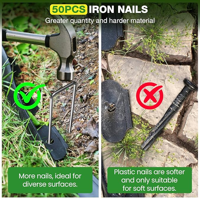 4in Tall,33ft Landscape Edging Kit with 50pcs Metal Spikes, Reinforced Rib Design,No-Dig Flexible Plastic Edge Border for Landscape, Lawn,Garden,Flower Beds,Yard,Paver,Playground, Fence,Pathway,Black