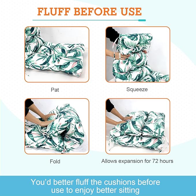 EAGLE PEAK Tufted Outdoor/Indoor High Back Patio Chair Cushions, Set of 2, 46'' x 22'', Tropic Green