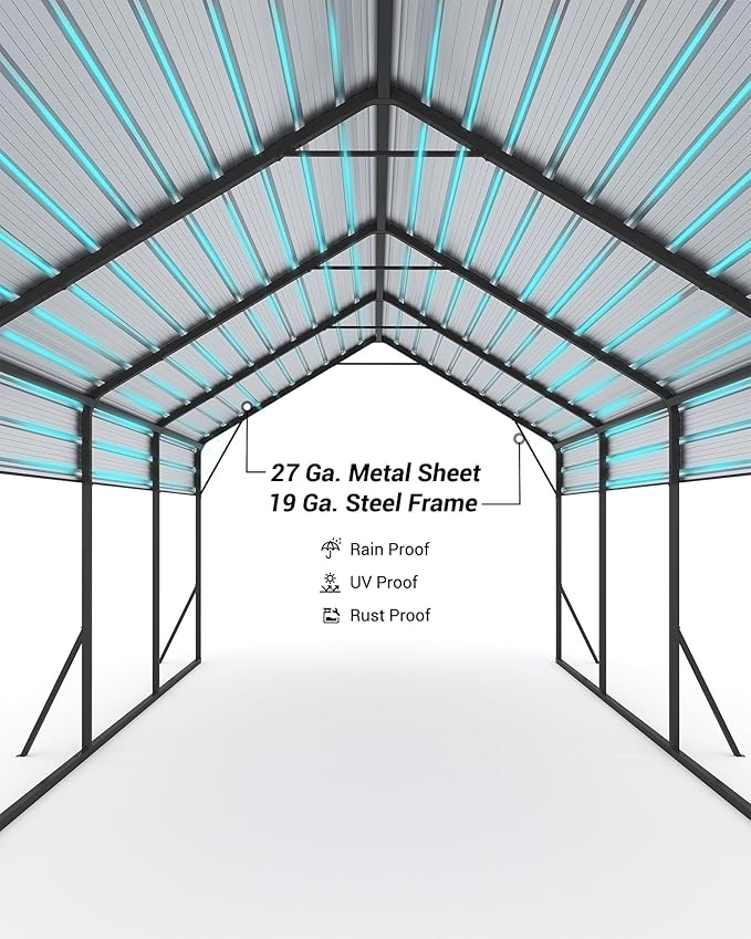 Garveelife 13 ft x21 ft x11 ft Oversized Metal Carport, Steel Heavy Duty Carport for All-Weather, Permanent Shelter for Bass Boats, Pickup Trucks, and Tractors, N.W. 660 LBS
