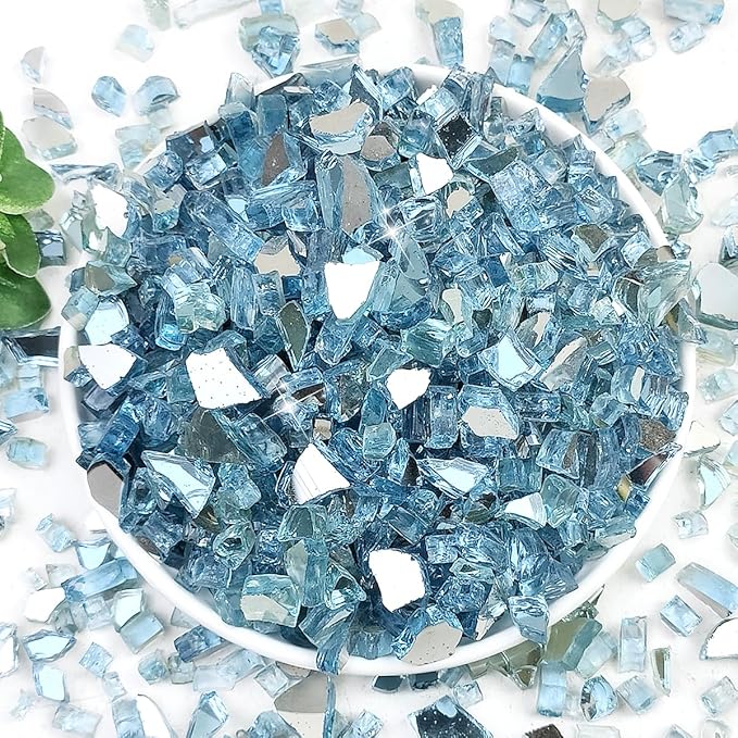 Fire Glass for Propane Fire Pit, 1/4 Inch High Reflective Fireplace Glass Rocks for Fire Pit Table, 10 lbs Fire Pit Glass Rocks for Outdoor Fire Table and Landscaping, Aqua Blue