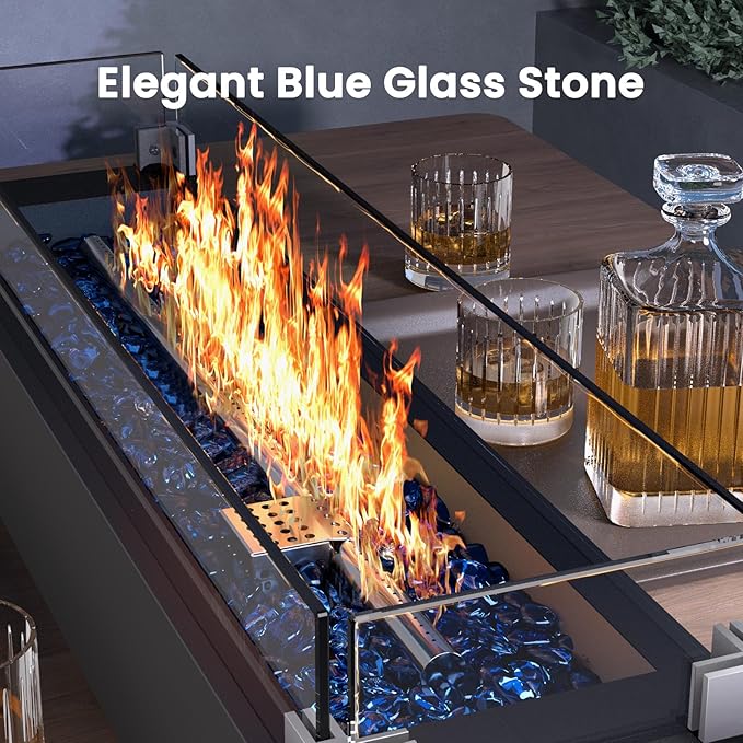 Ciays 28 Inch Tabletop Propane Fire Pit, 50000 BTU Table top Firepit with Glass Wind Guard & Glass Beads, Nylon Cover, Portable Outdoor Portable Fireplace for Patio and Camping